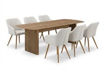 Richeto Matgrupp Ek 240 cm med 6 Filippa Matstolar - Ek/Vit - Möbler - Bord & matgrupp - Matgrupp