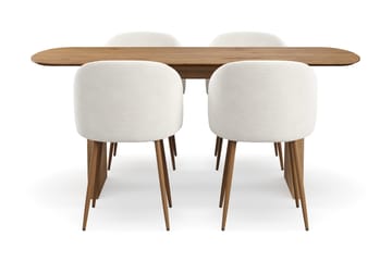 Richeto Matgrupp med 4 Greya Matstolar med Armstöd - Naturlig Finish/Vit Bouclé - Möbler - Bord & matgrupp - Matgrupp