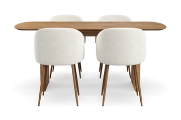 Richeto Matgrupp med 4 Greya Matstolar med Armstöd - Naturlig Finish/Vit Bouclé - Möbler - Bord & matgrupp - Matgrupp