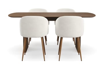 Richeto Matgrupp med 4 Greya Matstolar med Armstöd - Rökt Ek/Vit Bouclé - Möbler - Bord & matgrupp - Matgrupp