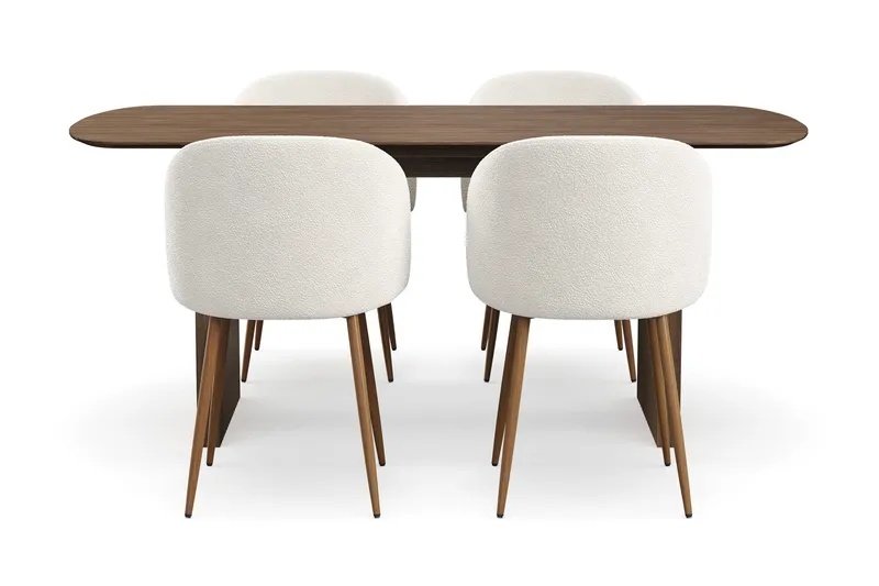 Richeto Matgrupp med 4 Greya Matstolar med Armstöd, Rökt Ek/Vit Bouclé