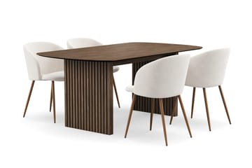 Richeto Matgrupp med 4 Greya Matstolar med Armstöd - Rökt Ek/Vit Bouclé - Möbler - Bord & matgrupp - Matgrupp