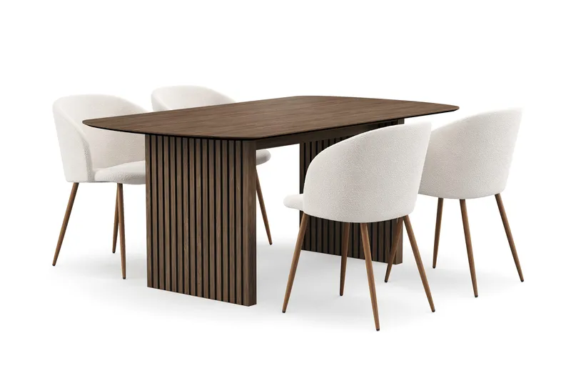 Richeto Matgrupp med 4 Greya Matstolar med Armstöd - Rökt Ek/Vit Bouclé - Möbler - Bord & matgrupp - Matgrupp