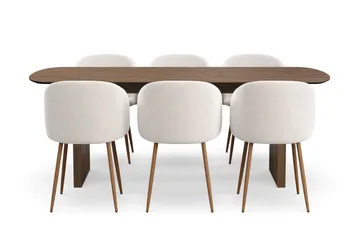 Richeto Matgrupp med 6 Greya Matstolar med Armstöd - Naturlig Finish/Vit Bouclé - Möbler - Bord & matgrupp - Matgrupp