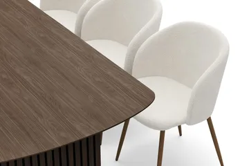 Richeto Matgrupp med 6 Greya Matstolar med Armstöd - Naturlig Finish/Vit Bouclé - Möbler - Bord & matgrupp - Matgrupp