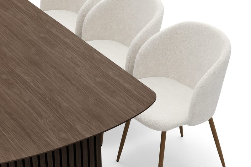 Richeto Matgrupp med 6 Greya Matstolar med Armstöd - Naturlig Finish/Vit Bouclé - Möbler - Bord & matgrupp - Matgrupp