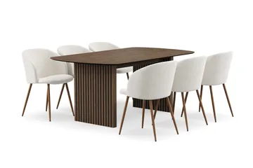 Richeto Matgrupp med 6 Greya Matstolar med Armstöd - Rökt Ek/Vit Bouclé - Möbler - Bord & matgrupp - Matgrupp