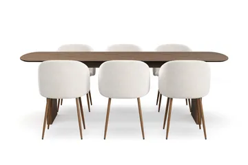 Richeto Matgrupp med 6 Greya Matstolar med Armstöd - Rökt Ek/Vit Bouclé - Möbler - Bord & matgrupp - Matgrupp