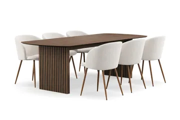 Richeto Matgrupp med 6 Greya Matstolar med Armstöd - Rökt Ek/Vit Bouclé - Möbler - Bord & matgrupp - Matgrupp