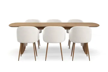 Richeto Matgrupp med 6 Greya Matstolar med Armstöd - Rökt Ek/Vit Bouclé - Möbler - Bord & matgrupp - Matgrupp