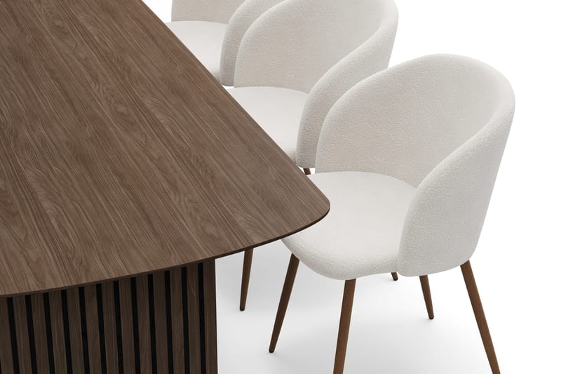 Richeto Matgrupp med 6 Greya Matstolar med Armstöd - Rökt Ek/Vit Bouclé - Möbler - Bord & matgrupp - Matgrupp