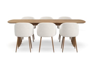 Richeto Matgrupp med 6 Greya Matstolar med Armstöd - Rökt Ek/Vit Bouclé - Möbler - Bord & matgrupp - Matgrupp