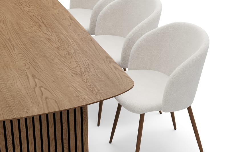 Richeto Matgrupp med 6 Greya Matstolar med Armstöd - Rökt Ek/Vit Bouclé - Möbler - Bord & matgrupp - Matgrupp