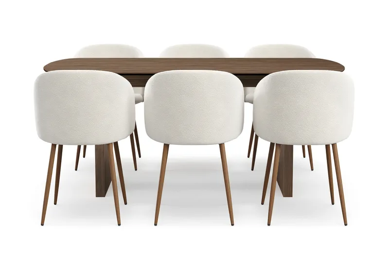 Richeto Matgrupp med 6 Greya Matstolar med Armstöd, Rökt Ek/Vit Bouclé