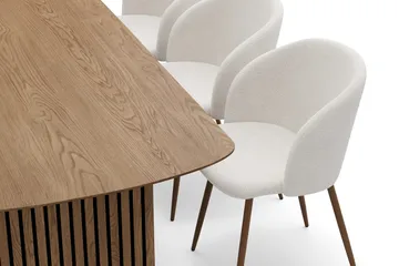 Richeto Matgrupp med 6 Greya Matstolar med Armstöd - Rökt Ek/Vit Bouclé - Möbler - Bord & matgrupp - Matgrupp