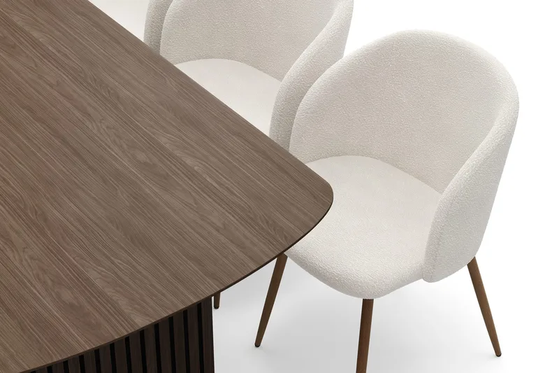 Richeto Matgrupp med 6 Greya Matstolar med Armstöd - Rökt Ek/Vit Bouclé - Möbler - Bord & matgrupp - Matgrupp