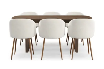 Richeto Matgrupp med 6 Greya Matstolar med Armstöd - Rökt Ek/Vit Bouclé - Möbler - Bord & matgrupp - Matgrupp