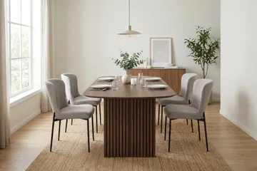 Richeto Matgrupp Rökt Ek 180 cm med 4 Elsie Matstolar - Rökt ek/Ljusgrå - Möbler - Bord & matgrupp - Matgrupp