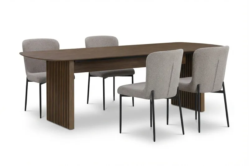 Richeto Matgrupp Rökt Ek 180 cm med 4 Elsie Matstolar, Rökt ek/Ljusgrå