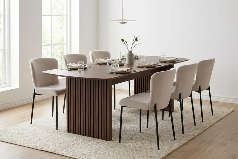 Richeto Matgrupp Rökt Ek 210 cm med 6 Elsie Matstolar - Rökt ek/Beige - Möbler - Bord & matgrupp - Matgrupp