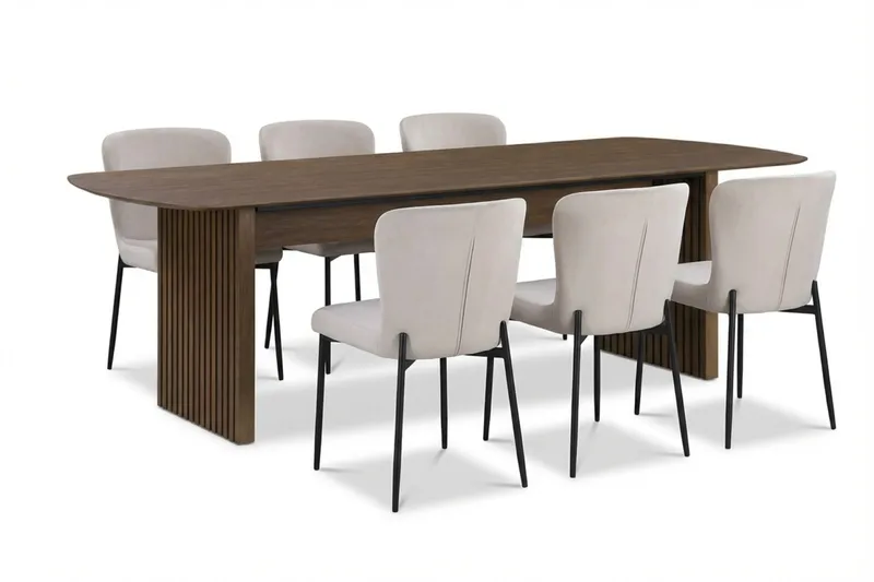 Richeto Matgrupp Rökt Ek 210 cm med 6 Elsie Matstolar, Rökt ek/Beige