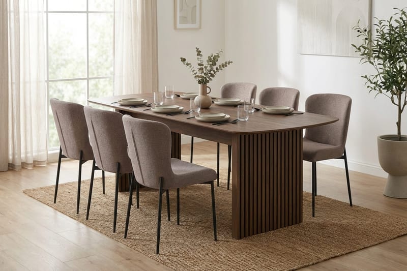 Richeto Matgrupp Rökt Ek 210 cm med 6 Elsie Matstolar - Rökt ek/Grå - Möbler - Bord & matgrupp - Matgrupp