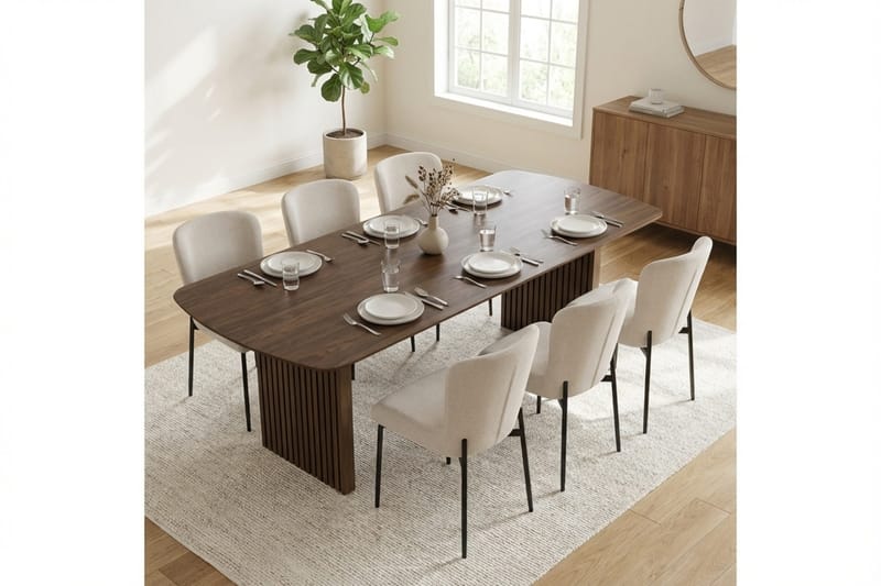 Richeto Matgrupp Rökt Ek 210 cm med 6 Elsie Matstolar - Rökt ek/Vit - Möbler - Bord & matgrupp - Matgrupp