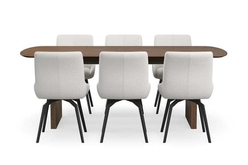 Richeto Matgrupp Rökt Ek 210 cm med 6 Mora Snurrstolar - Rökt ek/Ljusbeige - Möbler - Bord & matgrupp - Matgrupp