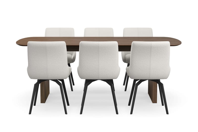 Richeto Matgrupp Rökt Ek 210 cm med 6 Mora Snurrstolar - Rökt ek/Ljusbeige - Möbler - Bord & matgrupp - Matgrupp