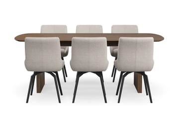 Richeto Matgrupp Rökt Ek 210 cm med 6 Mora Snurrstolar - Rökt ek/Mörkbeige - Möbler - Bord & matgrupp - Matgrupp