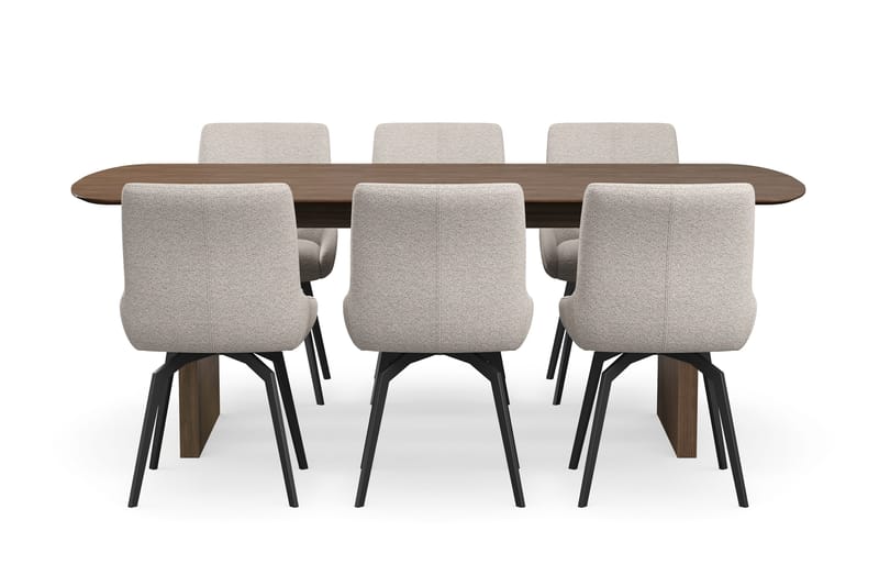 Richeto Matgrupp Rökt Ek 210 cm med 6 Mora Snurrstolar - Rökt ek/Mörkbeige - Möbler - Bord & matgrupp - Matgrupp
