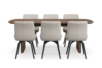 Richeto Matgrupp Rökt Ek 210 cm med 6 Mora Snurrstolar - Rökt ek/Mörkbeige - Möbler - Bord & matgrupp - Matgrupp