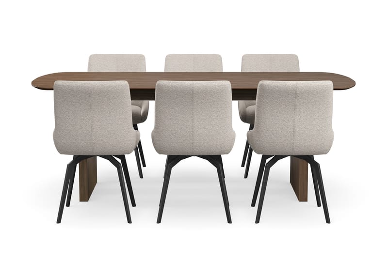 Richeto Matgrupp Rökt Ek 210 cm med 6 Mora Snurrstolar - Rökt ek/Mörkbeige - Möbler - Bord & matgrupp - Matgrupp