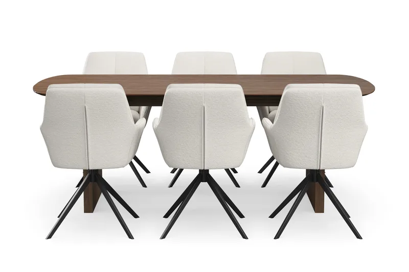 Richeto Matgrupp Rökt Ek 210 cm med 6 Torsby Snurrstolar - Rökt ek/Ljusbeige - Möbler - Bord & matgrupp - Matgrupp