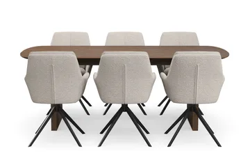 Richeto Matgrupp Rökt Ek 210 cm med 6 Torsby Snurrstolar - Rökt ek/Mörkbeige - Möbler - Bord & matgrupp - Matgrupp