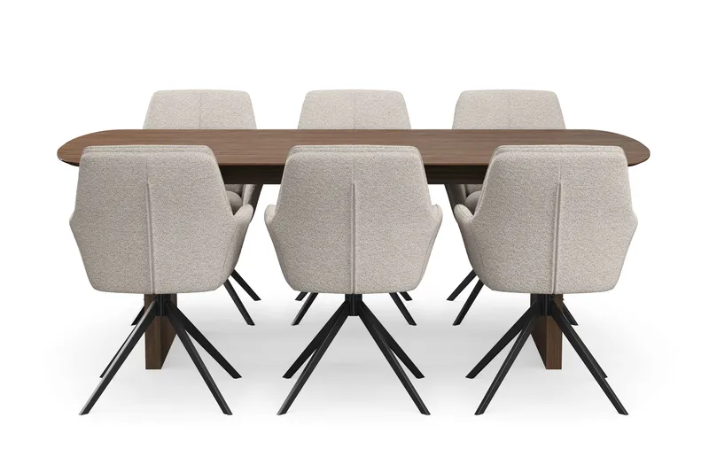 Richeto Matgrupp Rökt Ek 210 cm med 6 Torsby Snurrstolar - Rökt ek/Mörkbeige - Möbler - Bord & matgrupp - Matgrupp