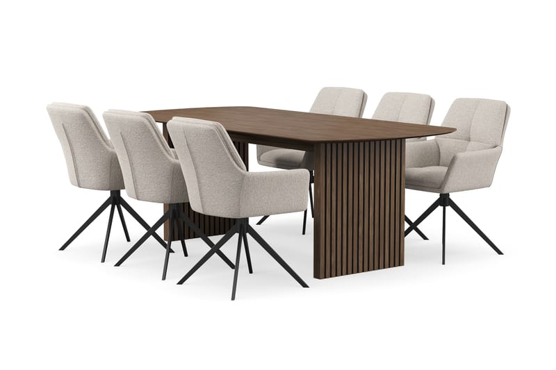 Richeto Matgrupp Rökt Ek 210 cm med 6 Torsby Snurrstolar - Rökt ek/Mörkbeige - Möbler - Bord & matgrupp - Matgrupp