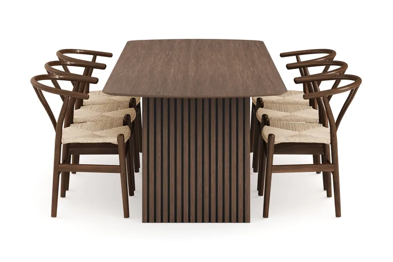 Richeto Matgrupp Rökt Ek 240 cm med 6 Dastoori Matstolar - Rökt ek - Möbler - Bord & matgrupp - Matgrupp