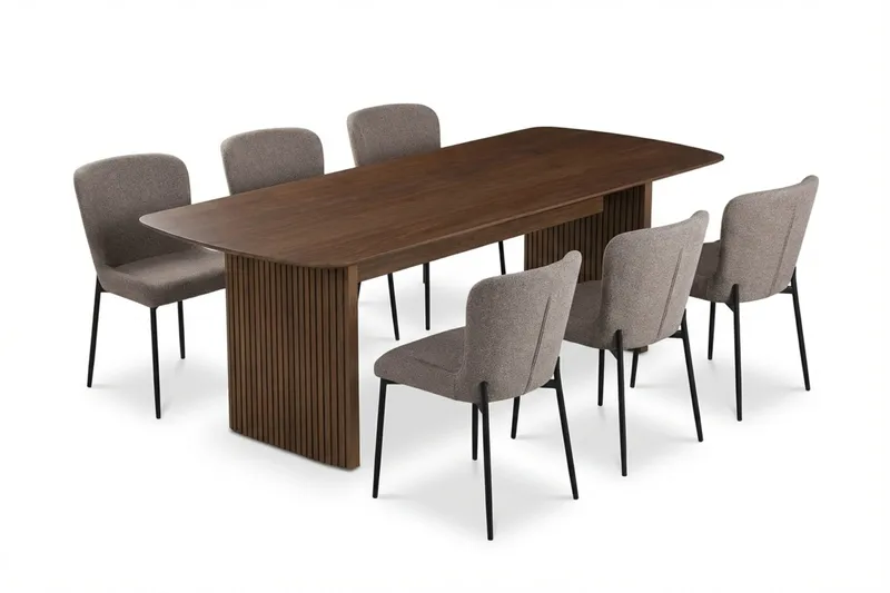 Richeto Matgrupp Rökt Ek 240 cm med 6 Elsie Matstolar, Rökt ek