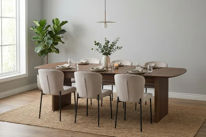 Richeto Matgrupp Rökt Ek 240 cm med 6 Elsie Matstolar - Rökt ek/Beige - Möbler - Bord & matgrupp - Matgrupp