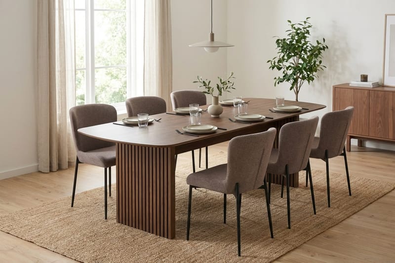 Richeto Matgrupp Rökt Ek 240 cm med 6 Elsie Matstolar - Rökt ek/Grå - Möbler - Bord & matgrupp - Matgrupp