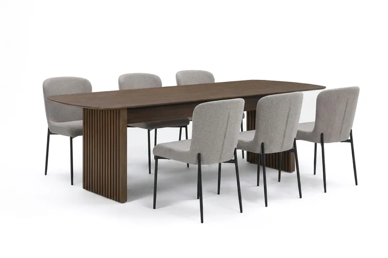 Richeto Matgrupp Rökt Ek 240 cm med 6 Elsie Matstolar, Rökt ek/Ljusgrå