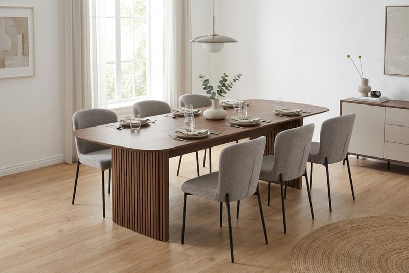 Richeto Matgrupp Rökt Ek 240 cm med 6 Elsie Matstolar - Rökt ek/Ljusgrå - Möbler - Bord & matgrupp - Matgrupp