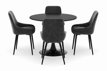 Ringstad Rund Matgrupp 100cm med 4 Alsarp Matstolar - Svart - Möbler - Bord & matgrupp - Matgrupp