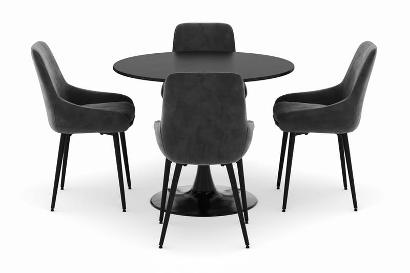 Ringstad Rund Matgrupp 100cm med 4 Alsarp Matstolar - Svart - Möbler - Bord & matgrupp - Matgrupp