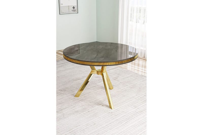 Rivor Litet Runt Matbord 90 cm med Marmorutseende - Grå / Guld - Möbler - Bord & matgrupp - Marmorbord