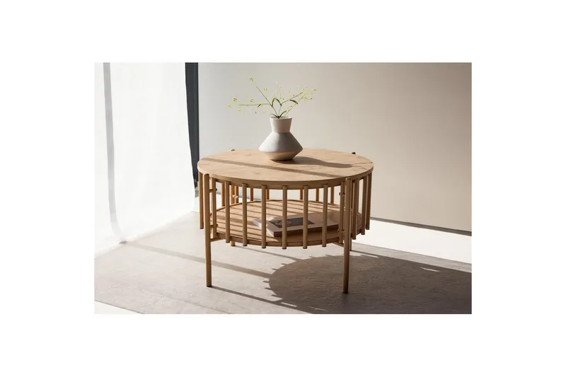 Rubbo Runt Soffbord 80 cm med Hyllor i Trä med Ljust Trä - Beige - Möbler - Bord & matgrupp - Soffbord