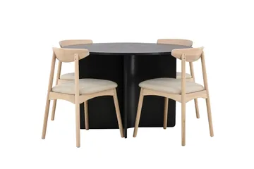 Rund Matgrupp Tyresö 120 cm rund med 4 Ven Stolar - Svart/whitewash - Möbler - Bord & matgrupp - Matgrupp