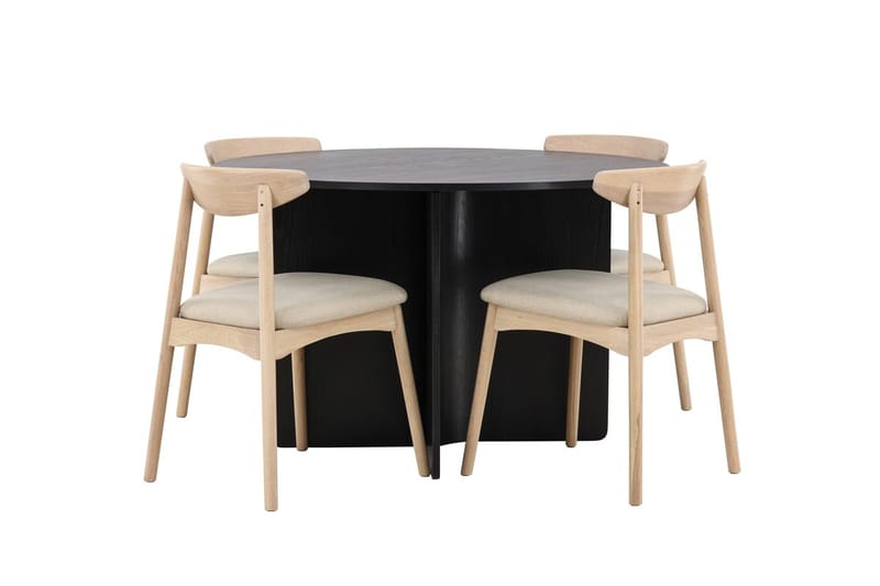 Rund Matgrupp Tyresö 120 cm rund med 4 Ven Stolar - Svart/whitewash - Möbler - Bord & matgrupp - Matgrupp
