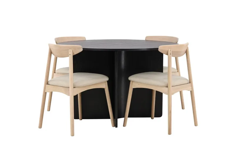 Rund Matgrupp Tyresö 120 cm rund med 4 Ven Stolar - Svart/whitewash - Möbler - Bord & matgrupp - Matgrupp